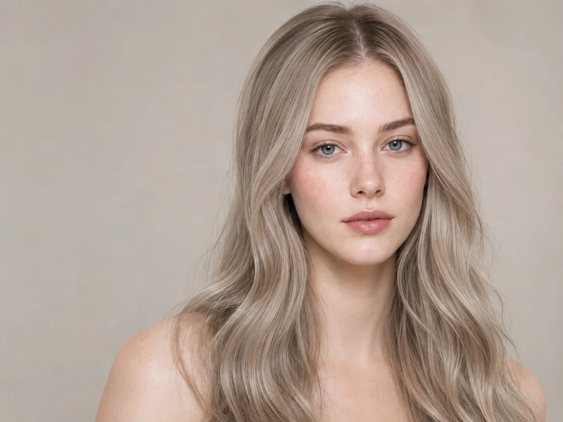 Level 8 ash blonde hair color on fair, pink-toned skin — mushroom blonde by a Poza Salon hairstylist in Charlotte