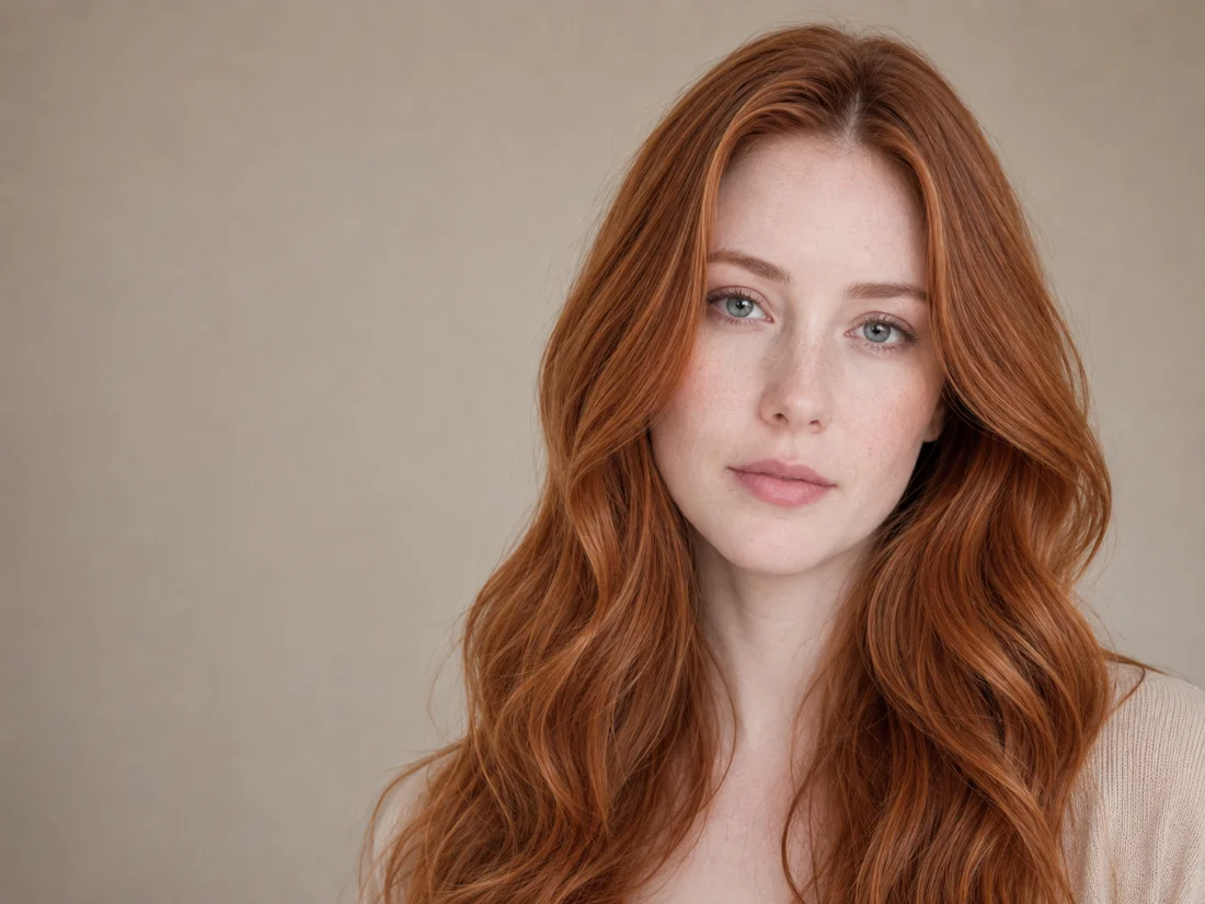 Level 6 copper red hair color on porcelain cool skin — the classic contrast pairing, Poza Salon Charlotte